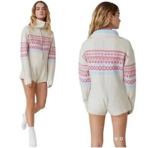 Urban Outfitters Ella Louis Sweater Romper in Fair Isle Heart Print Women's Sz S